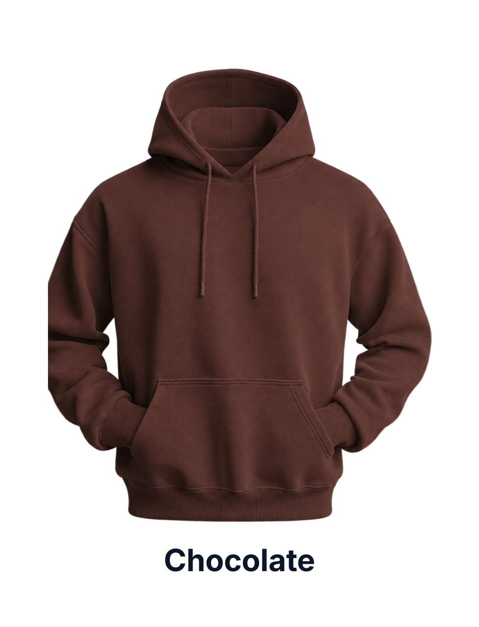 Brown hoodie on a white background with 'Chocolate' text