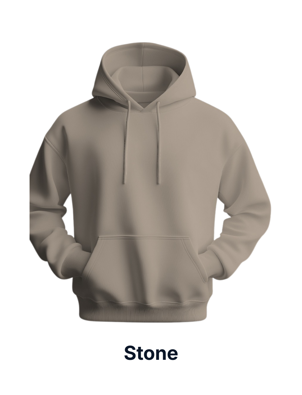 Stone-colored hoodie on a white background with 'Stone' text below.