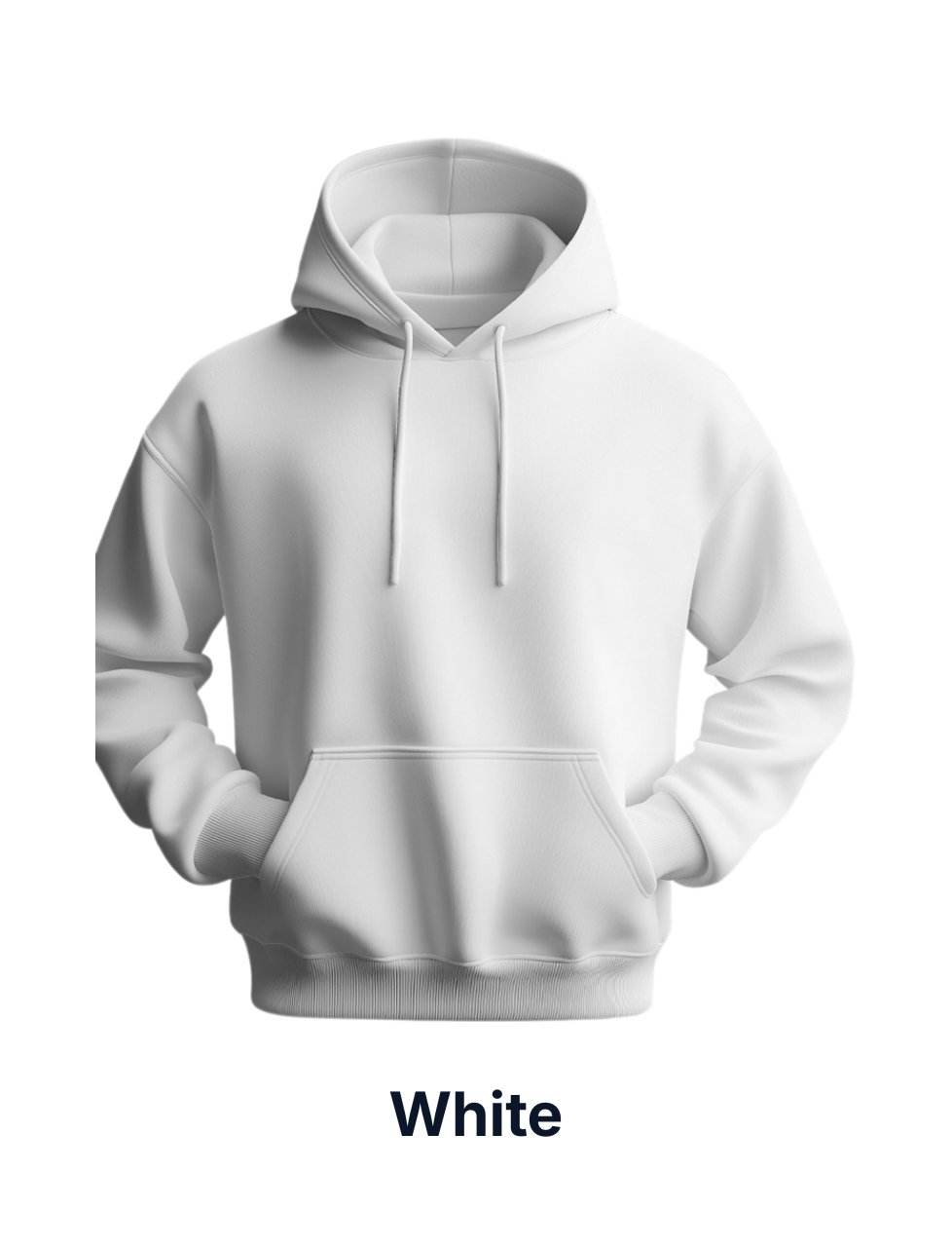 White hoodie on a white background with 'White' text below.