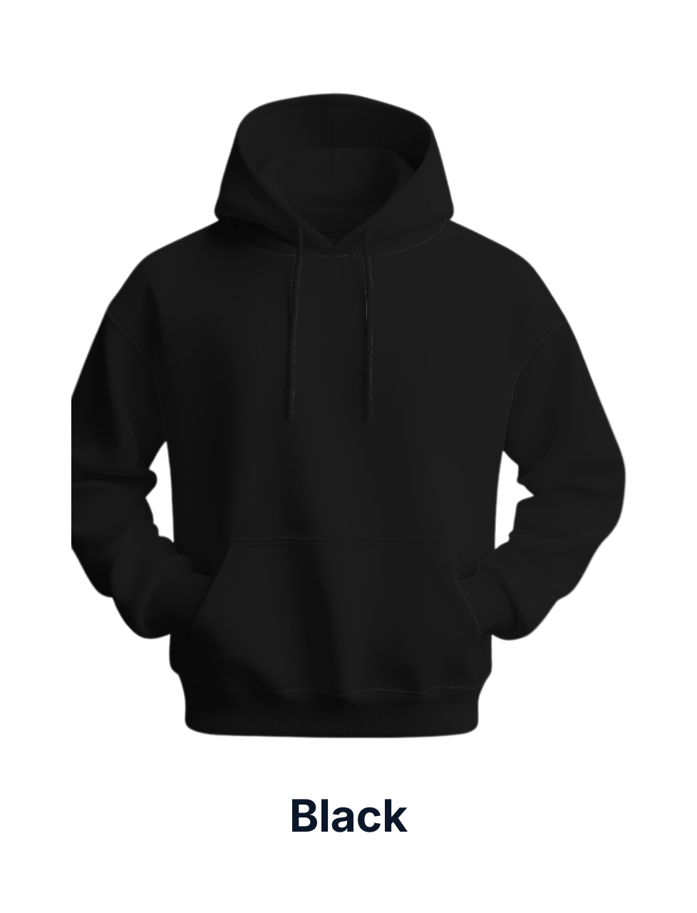 Black hoodie on a white background with 'Black' text below.